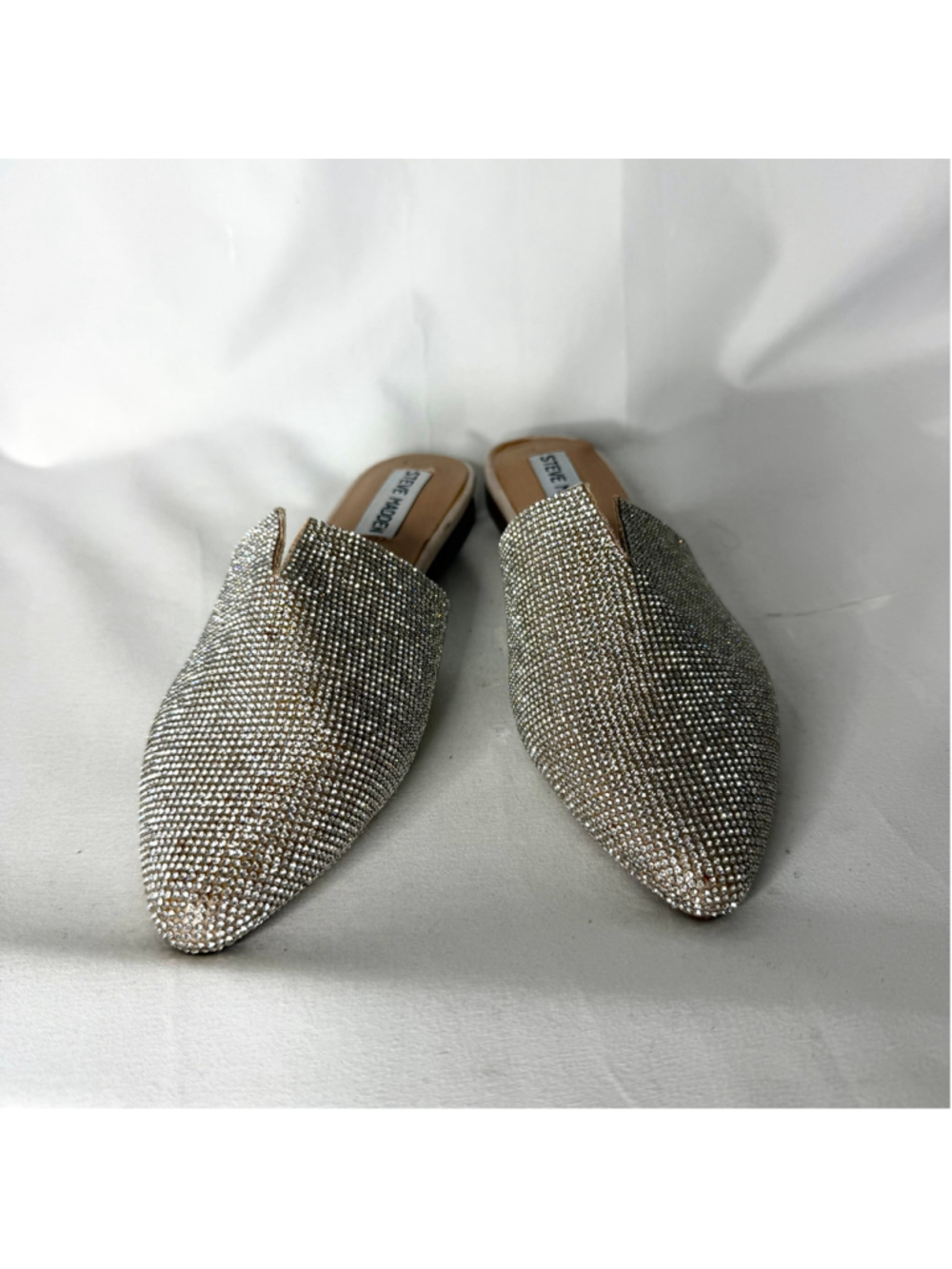 Women's Steve Madden Ally Rhinestone Mules In Silver And Beige View 4